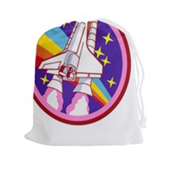 Badge Patch Pink Rainbow Rocket Drawstring Pouch (2xl) by Sarkoni
