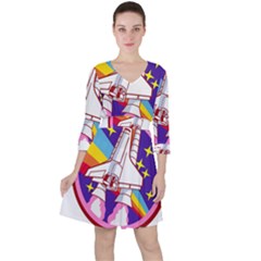 Badge Patch Pink Rainbow Rocket Quarter Sleeve Ruffle Waist Dress by Sarkoni