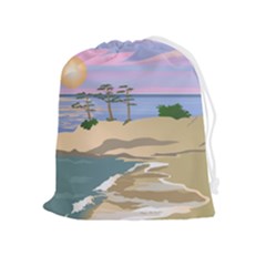 Vacation Island Sunset Sunrise Drawstring Pouch (xl) by Sarkoni