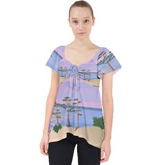 Vacation Island Sunset Sunrise Lace Front Dolly Top by Sarkoni