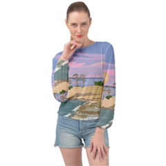 Vacation Island Sunset Sunrise Banded Bottom Chiffon Top by Sarkoni