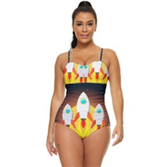 Rocket Take Off Missiles Cosmos Retro Full Coverage Swimsuit by Sarkoni