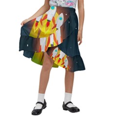Rocket Take Off Missiles Cosmos Kids  Ruffle Flared Wrap Midi Skirt by Sarkoni