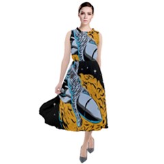Astronaut Planet Space Science Round Neck Boho Dress by Sarkoni