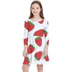 Seamless Pattern Fresh Strawberry Kids  Quarter Sleeve Skater Dress by Sarkoni