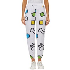 Dog Paw Seamless Pattern Footprint Bone Women s Cropped Drawstring Pants by Grandong