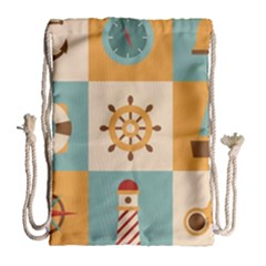 Nautical Elements Collection Drawstring Bag (large) by Grandong