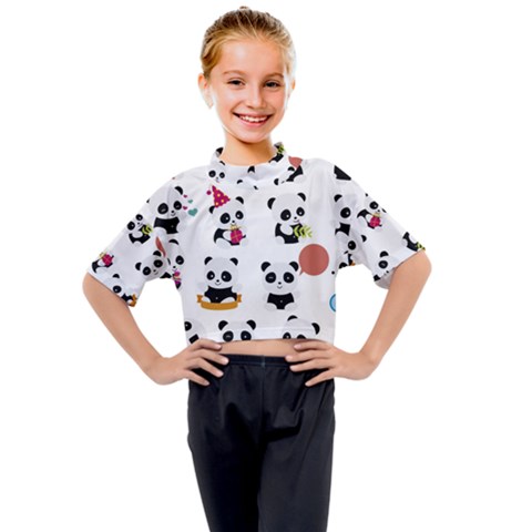 Playing Pandas Cartoons Kids Mock Neck T-shirt by Apen