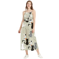 Cute Cat Seamless Pattern Boho Sleeveless Summer Dress by Apen