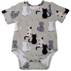 Cute Cat Seamless Pattern Baby Short Sleeve Bodysuit by Apen