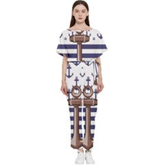 Anchor Background Design Batwing Lightweight Chiffon Jumpsuit by Apen