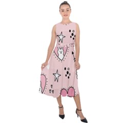 Cartoon Cute Valentines Day Doodle Heart Love Flower Seamless Pattern Vector Midi Tie-back Chiffon Dress by Apen