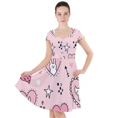 Cartoon Cute Valentines Day Doodle Heart Love Flower Seamless Pattern Vector Cap Sleeve Midi Dress by Apen