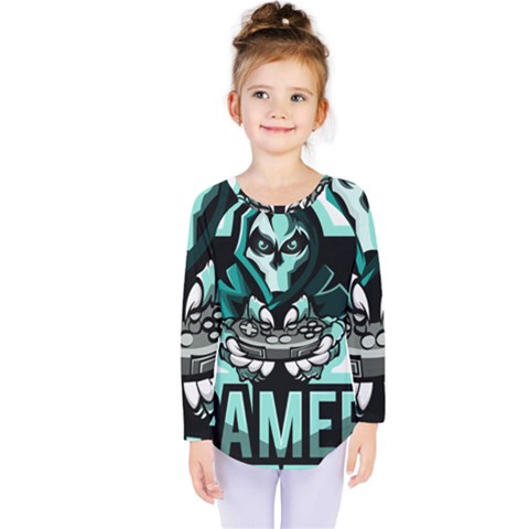 Gamer Illustration Gamer Video Game Logo Kids  Long Sleeve T-shirt by Sarkoni