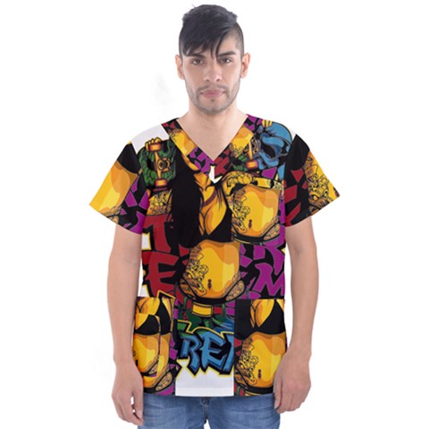 Xtreme Skateboard Graffiti Men s V-neck Scrub Top by Sarkoni