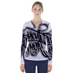 Hip Hop Music Drawing Art Graffiti V-neck Long Sleeve Top by Sarkoni