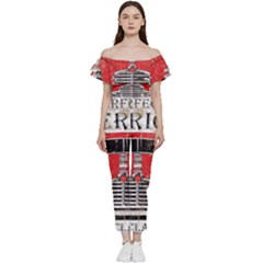 Perfect American Vintage Classic Car Signage Retro Style Bardot Ruffle Jumpsuit by Sarkoni
