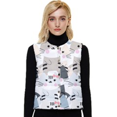 Cute Cat Couple Seamless Pattern Cartoon Women s Button Up Puffer Vest by Bedest