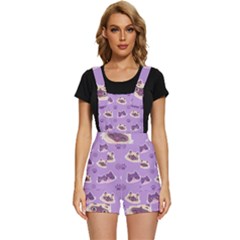 Cute Colorful Cat Kitten With Paw Yarn Ball Seamless Pattern Short Overalls by Bedest