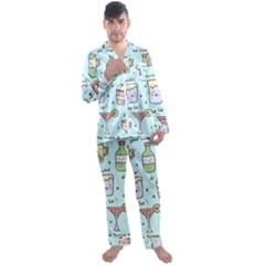 Drinks Cocktails Doodle Coffee Men s Long Sleeve Satin Pajamas Set by Apen