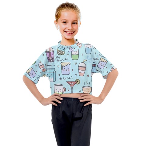 Drinks Cocktails Doodle Coffee Kids Mock Neck T-shirt by Apen