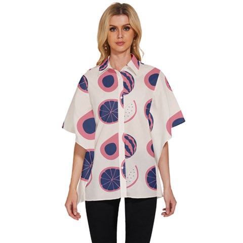 Fruits Halves Pattern Design Women s Batwing Button Up Shirt by Apen