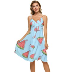 Watermelon Fruit Pattern Tropical Sleeveless Tie Front Chiffon Dress by Apen