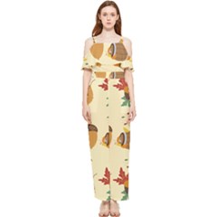 Leaves Foliage Acorns Barrel Draped Sleeveless Chiffon Jumpsuit by Apen