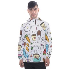 Doodle Fun Food Drawing Cute Men s Front Pocket Pullover Windbreaker by Apen