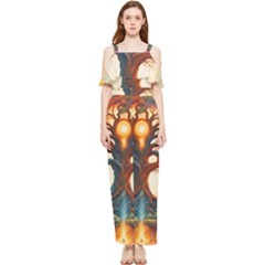 Tree Cosmic Spiritual Meditation Draped Sleeveless Chiffon Jumpsuit by Apen