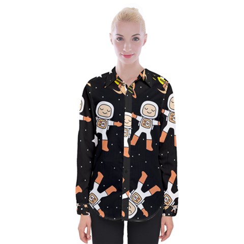 Astronaut Space Rockets Spaceman Womens Long Sleeve Shirt by Ravend