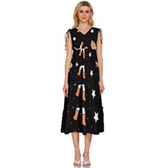 Astronaut Space Rockets Spaceman V-neck Drawstring Shoulder Sleeveless Maxi Dress by Ravend