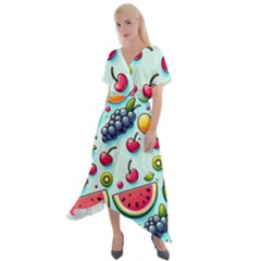 Fruits Sweet Pattern Cross Front Sharkbite Hem Maxi Dress by Ravend