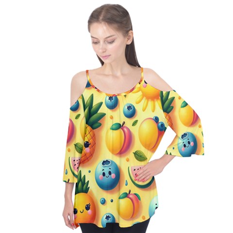 Fruits Fresh Sweet Pattern Flutter Sleeve T-shirt  by Ravend