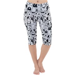 Seamless Pattern With Black White Doodle Dogs Lightweight Velour Cropped Yoga Leggings by Grandong