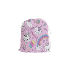 Beautiful Cute Animals Pattern Pink Drawstring Pouch (small) by Grandong