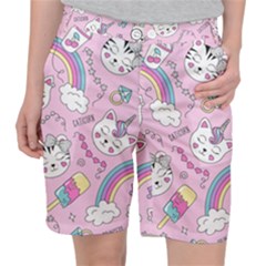 Beautiful Cute Animals Pattern Pink Women s Pocket Shorts by Grandong