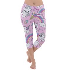 Beautiful Cute Animals Pattern Pink Lightweight Velour Capri Yoga Leggings by Grandong