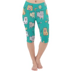 Seamless Pattern Cute Cat Cartoon With Hand Drawn Style Lightweight Velour Cropped Yoga Leggings by Grandong