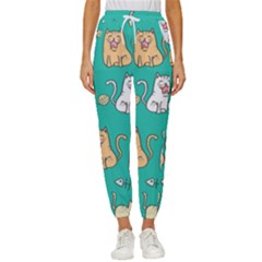 Seamless Pattern Cute Cat Cartoon With Hand Drawn Style Women s Cropped Drawstring Pants by Grandong