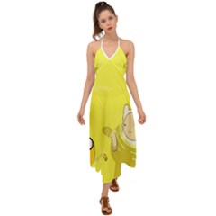 Adventure Time Jake The Dog Finn The Human Artwork Yellow Halter Tie Back Dress  by Sarkoni