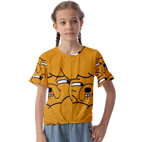 Adventure Time Jake The Dog Kids  Cuff Sleeve Scrunch Bottom T-shirt by Sarkoni