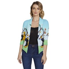 Adventure Time Finn And Jake Cartoon Network Parody Women s Draped Front 3/4 Sleeve Shawl Collar Jacket by Sarkoni