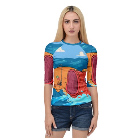 Adventure Time Fish Landscape Quarter Sleeve Raglan T-shirt by Sarkoni