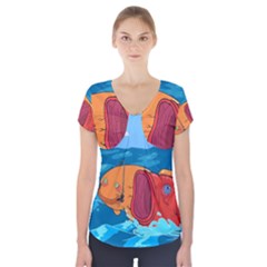 Adventure Time Fish Landscape Short Sleeve Front Detail Top by Sarkoni