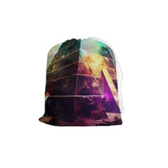 Tropical Forest Jungle Ar Colorful Midjourney Spectrum Trippy Psychedelic Nature Trees Pyramid Drawstring Pouch (medium) by Sarkoni