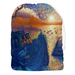 Digital Art Fantasy Impressionism Painting Ship Boat Psychedelic Peacock Mushroom Flamingos Hipwreck Drawstring Pouch (3xl) by Sarkoni