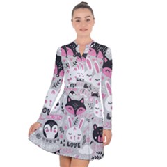 Big Set With Cute Cartoon Animals Bear Panda Bunny Penguin Cat Fox Long Sleeve Panel Dress by Bedest