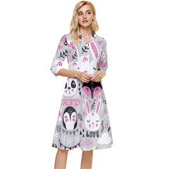 Big Set With Cute Cartoon Animals Bear Panda Bunny Penguin Cat Fox Classy Knee Length Dress by Bedest