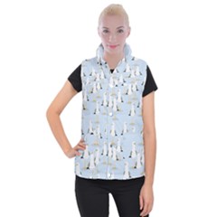 Cute Seagulls Seamless Pattern Light Blue Background Women s Button Up Vest by Bedest